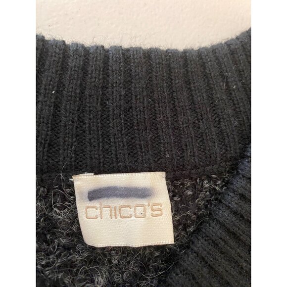 Chicos Black & Silver Metallic Knit Zip-Up Cardigan Sweater Womens Size 2 Large - Picture 3 of 8